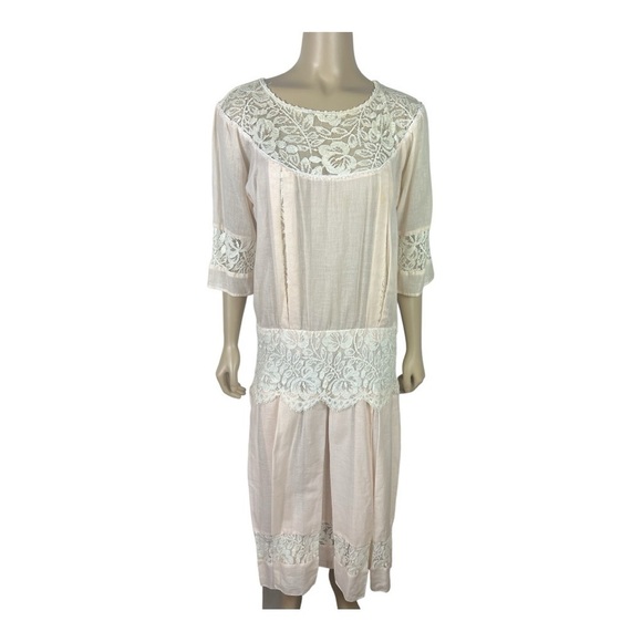 Jessica McClintock Dresses & Skirts - Vintage Jessica McClintock Drop Waist Dress Cottagecore Prairie Lace Pink Sz S